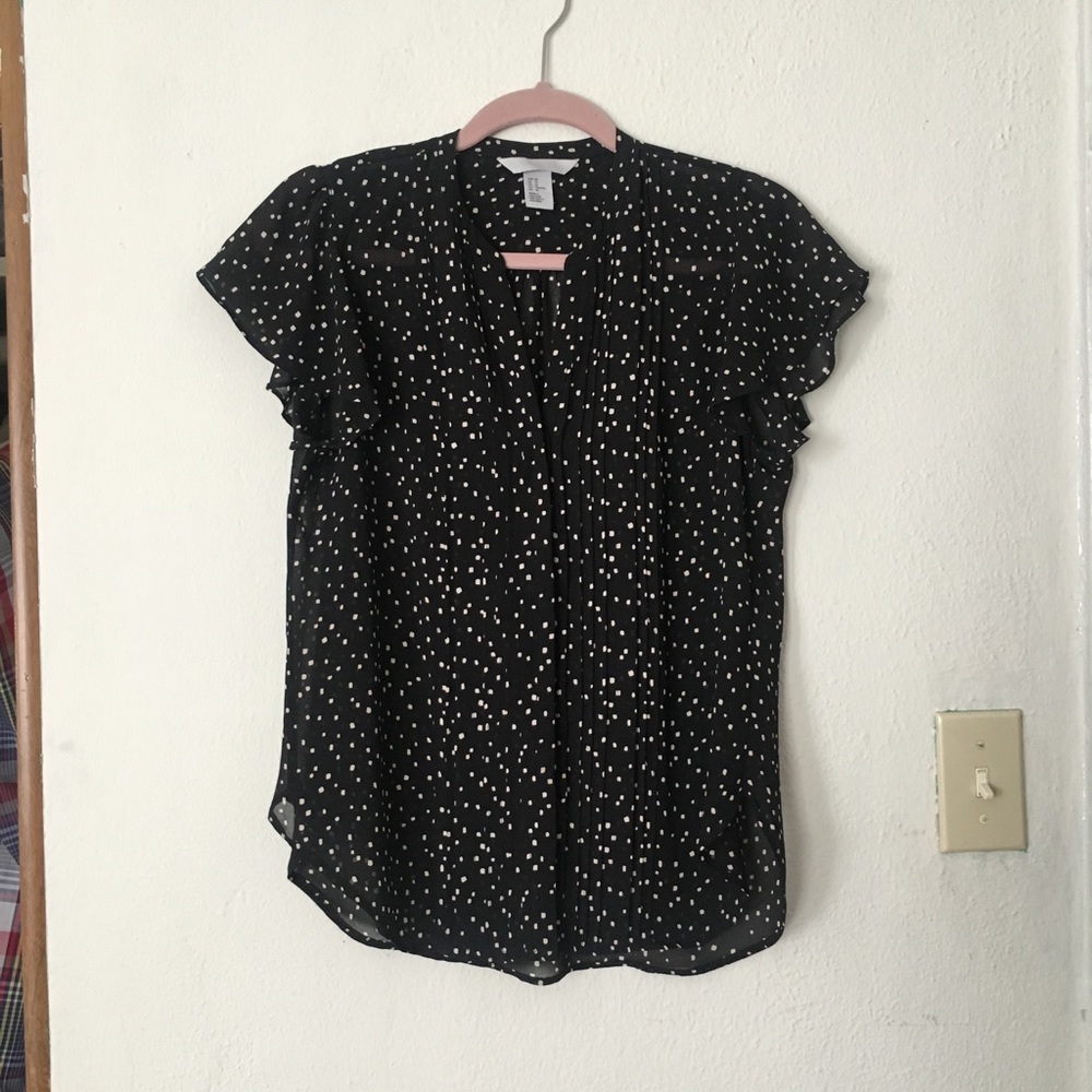 Black blouse with white polka dots